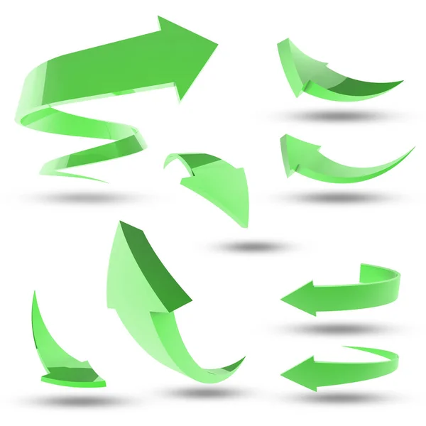 Зеленый Означает Идти Любом Направлении Компьютерная Графика Коллекции Стрелок Белом — стоковое фото