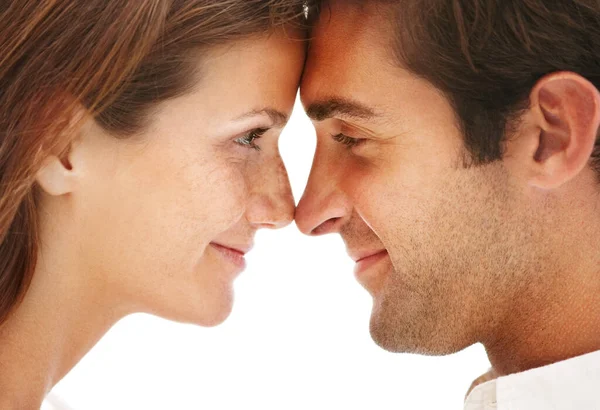 Kärleksfull Blick Romantik Intim Närbild Två Unga Älskare Som Tittar — Stockfoto