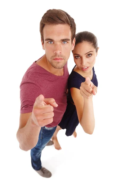 Essayez Résister Appuyant Sur Bouton Plan Grand Angle Couple Attirant — Photo