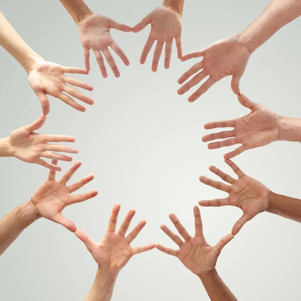 Support Each Other Low Angle Shot Hands Circle Forming Circle — Stock Photo, Image