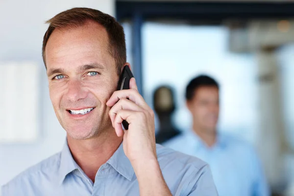 Being Wireless Wonderful Portrait Mature Office Worker Making Phone Calls — Stock Photo, Image