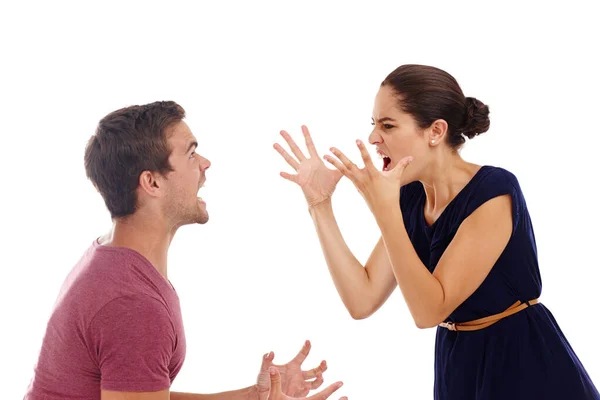 Well Make One Gorgeous Young Couple Arguing While Standing Studio Stock Image
