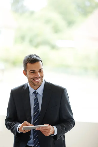 Tablet Makes Business Easy Handsome Young Businessman Using Digital Tablet — Stock Photo, Image