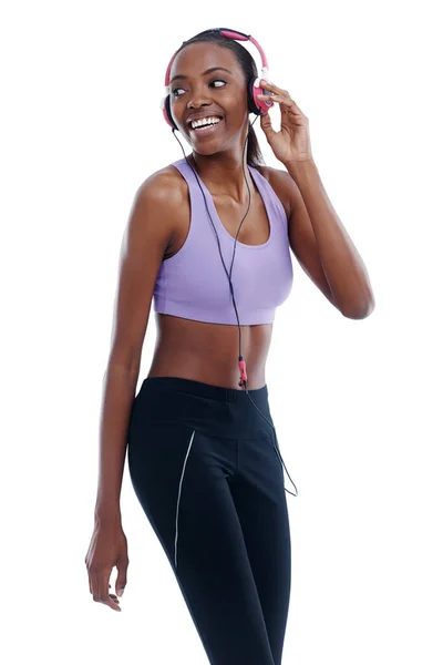 Perfect Soundtrack Her Workout Beautiful Woman Sportswear Listening Music Her — Stock Photo, Image