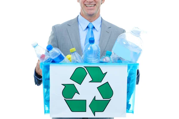 Het Gebied Van Recycling Een Man Een Zakenpak Met Een — Stockfoto