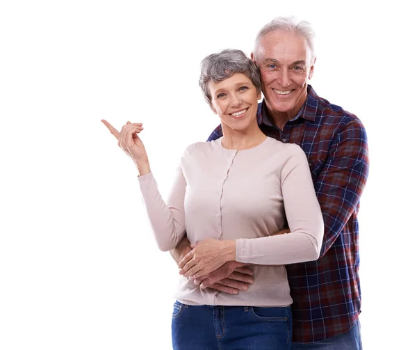 Casal Perfeito Retrato Estúdio Casal Idoso Afetuoso Isolado Branco — Fotografia de Stock