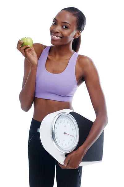 Healthy Choices Make Healthy Bodies Isolated Portrait Sporty Young Woman — Stock Photo, Image