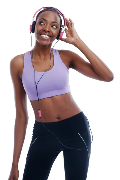 Ones Her Favourite Happy Young Woman Sportswear Listening Music Her — Stock Photo, Image