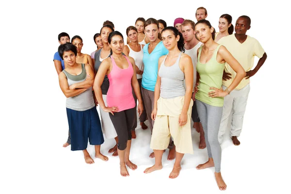 Theyre Committed Fitness Serious Focused Yoga Class Standing Together White — Stock Photo, Image