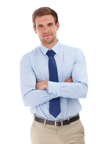 Toda Esa Actitud Hombre Negocios Profesional Parado Estudio Aislado Blanco — Foto de Stock