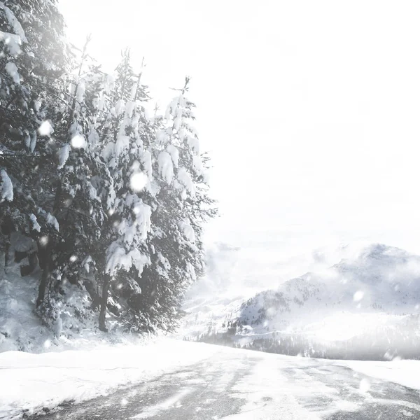 Droga Izolacji Cgi Ujęcie Pokrytej Śniegiem Drogi Biegnącej Przez Zimowy — Zdjęcie stockowe