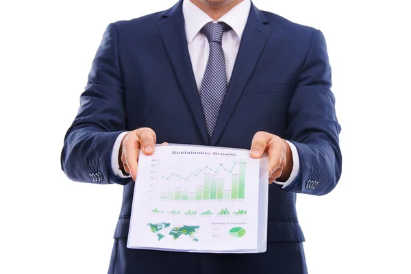 ビジネスは活況を呈している 事業統計に関する書類を示す事業者 — ストック写真