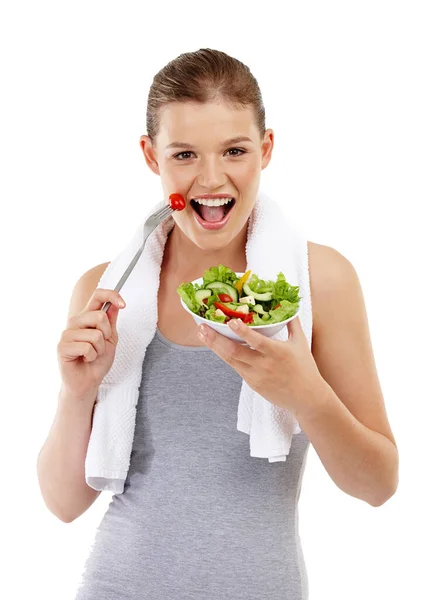 Comiendo Correcto Una Adolescente Sana Disfrutando Una Ensalada Después Entrenamiento — Foto de Stock