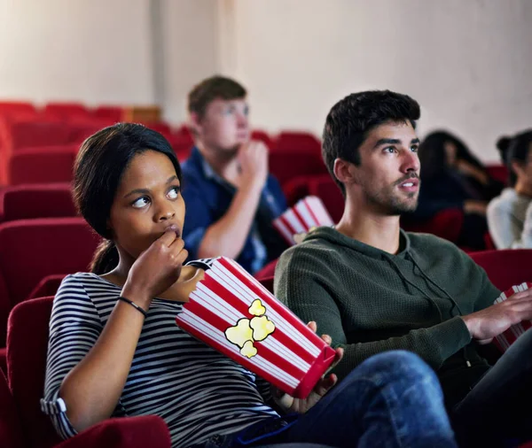Riveted Great Movies People Watching Suspenseful Movie Cinema — Stock Photo, Image