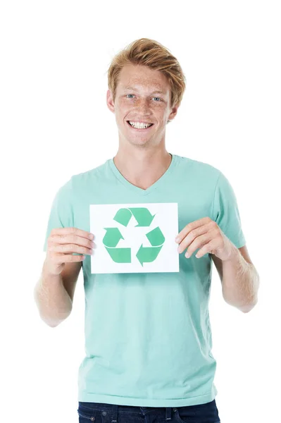 Taking Responsibility Our Waste Happy Young Red Headed Man Holding — Stock Photo, Image