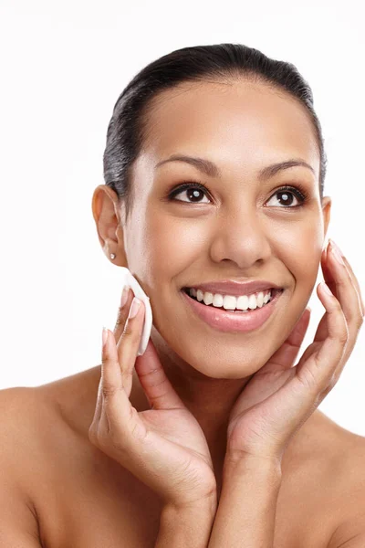 Love Skin Youre Beautiful Young Woman Applying Facial Products Her — Stock Photo, Image