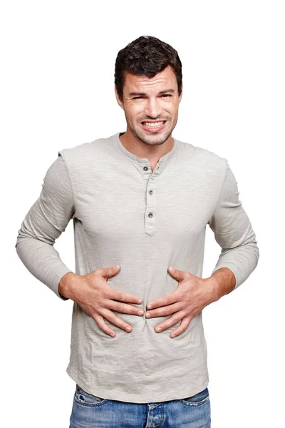 Need Something Stop Pain Young Man Rubbing His Stomach Grimacing — Stock Photo, Image