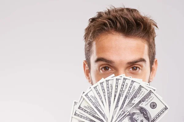 Ive Got Money Spare Studio Shot Businessman Holding Fan Money — Stock Photo, Image