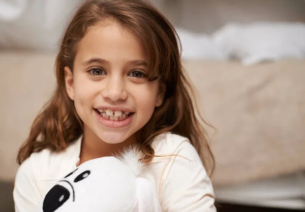 Infância Tempo Maravilhoso Vida Uma Menina Bonito Jogando Dentro Casa — Fotografia de Stock