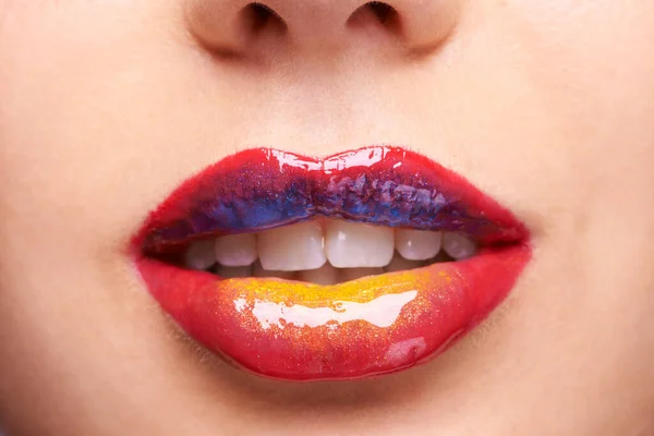 Beauty Comes Many Shades Womans Multicoloured Lips Stock Image