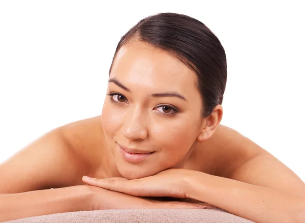 Take Day Just Yourself Beautiful Young Woman Relaxing Massage Table — Stock Photo, Image