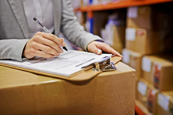 Your Shipping Paperwork Order Woman Work Storage Warehouse — Stock Photo, Image