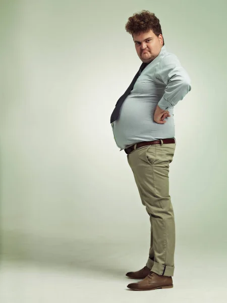 Awesome Full Length Shot Overweight Man Viewed Side — Stock Photo, Image