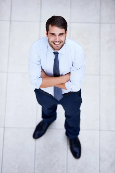 Aiming Top High Angle Portrait Handsome Confident Young Businessman — Stock Photo, Image