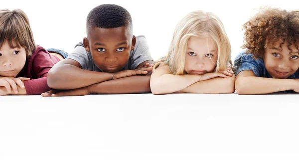 Adults Allowed Studio Shot Group Young Friends Lying Floor Together — Stock Photo, Image