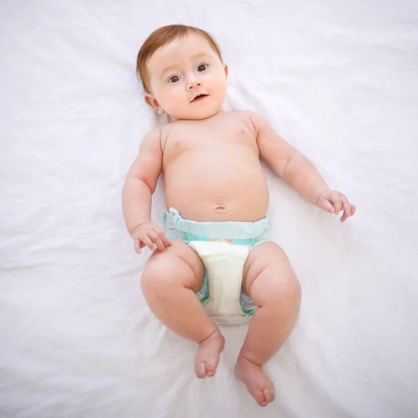 Time Diaper Change Adorable Baby Girl Red Hair — Stock Photo, Image