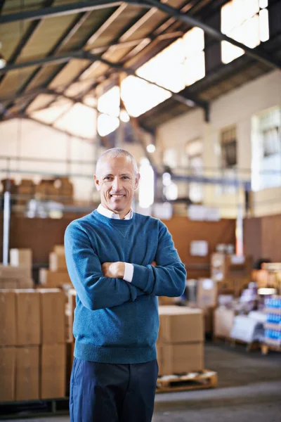 Logistics Our Business Portrait Mature Man Standing Distribution Warehouse — Stock Photo, Image