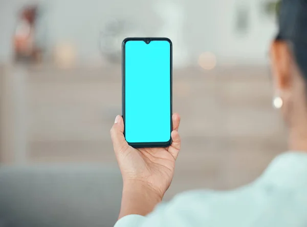 Зеленый Экран Телефона Макет Маркетинг Реклама Мобильное Приложение Бренда Руки — стоковое фото