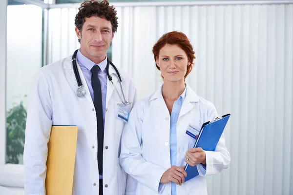 Trustworthy Team Two Doctors Looking Happily Camera — Stock Photo, Image