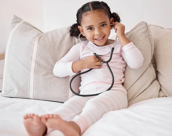 Doctor Game Child Portrait Stethoscope Hear Heartbeat Fun Play Time — Stock Photo, Image
