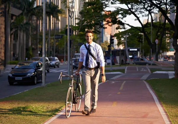 Time Pedal Businessman Commuting Work His Bicycle — Stock Photo, Image