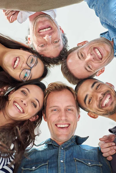 Winning Our Positive Attitude Cropped Low Angle Shot Six People — Stock Photo, Image