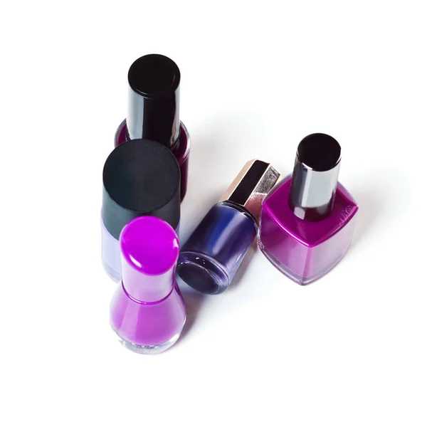 Añade Poco Morado Belleza Estudio Tiro Botellas Barniz Uñas Colores — Foto de Stock