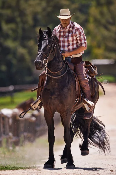 Hans Häst Hans Bästa Vän Cowboy Rider Sin Häst Ranch — Stockfoto