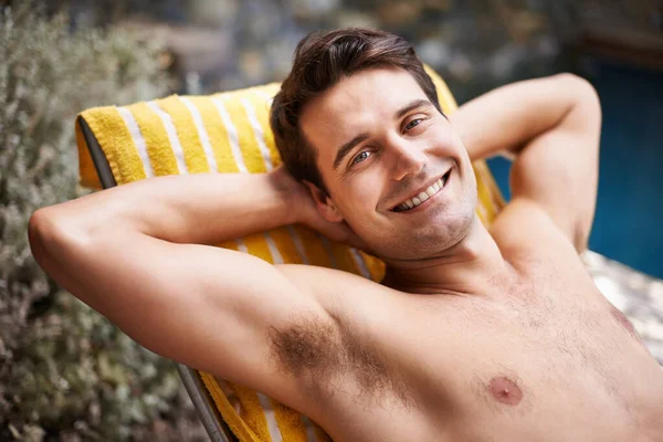 Summer Chilling Portrait Handsome Young Man Relaxing Poolside — Stock Photo, Image