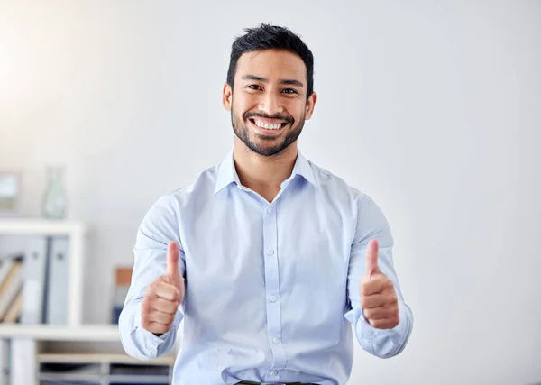 Pulgares Hacia Arriba Éxito Del Trabajo Hombre Negocios Apoyo Empresa — Foto de Stock