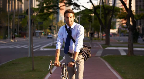 Planet Ride Bike Businessman Commuting Work His Bicycle — Stock Photo, Image