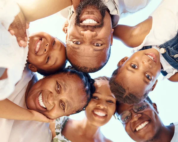 Happy Black Family Huddle Face Smile Mother Father Grandmother Cute — Stock Photo, Image