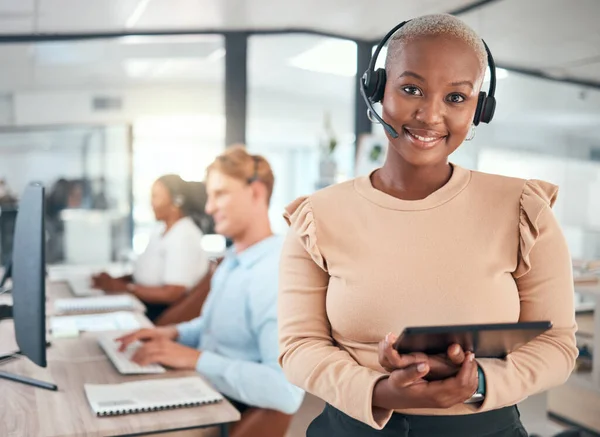 Call Center Crm Obsługa Klienta Kobieta Tabletem Słuchawkami Telemarketingu Obsługi — Zdjęcie stockowe
