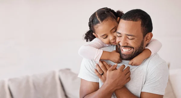 Kid Hugging Dad Lounge Happy Fathers Day Love Care While — Stock Photo, Image