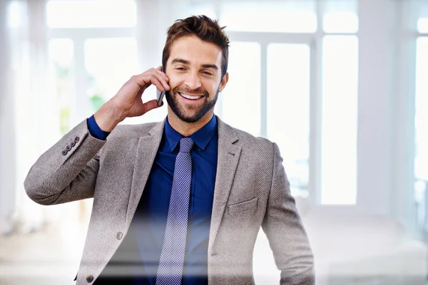 Hes Got His Finger Pulse Man Contemporary Suit Talking His — Stock Photo, Image