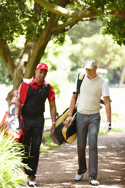 Rentre Chez Moi Après Une Belle Journée Golf Deux Hommes — Photo