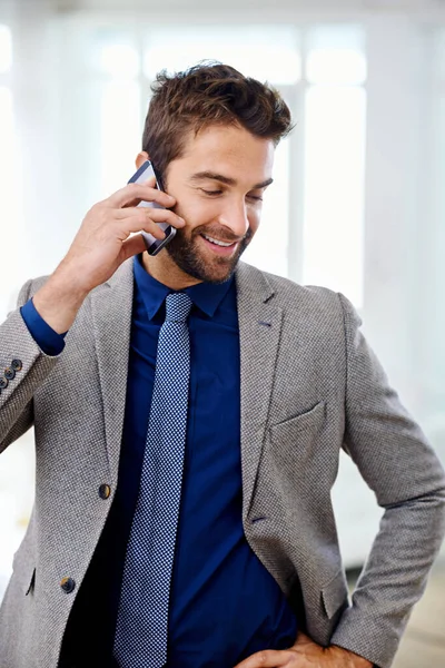 Always Touch Man Contemporary Suit Talking His Cellphone — Stock Photo, Image