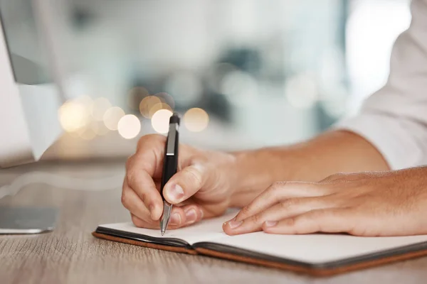 Mãos Negócios Escrevendo Notas Agendar Planejar Ideias Administração Pesquisa Caderno — Fotografia de Stock