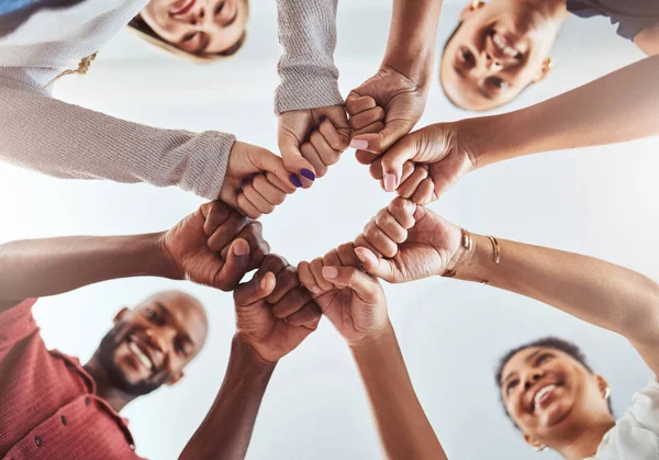 Trabalho Equipe Unidade Mãos Punho Para Apoio Confiança Comunidade Abaixo — Fotografia de Stock