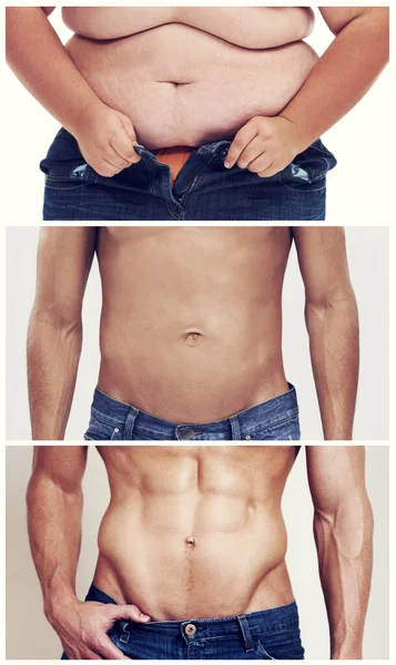 Revealing Flab Sequence Shot Mans Weight Loss — Stock Photo, Image